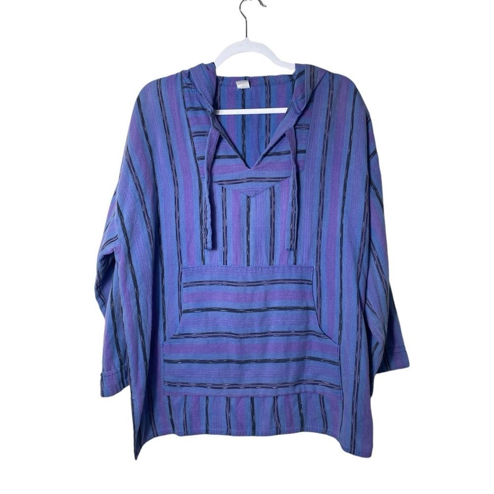 CHI-CHI Hand Woven Mexican Baja Hoodie Sweater 3/4 Sleeve Grunge Skater Unisex